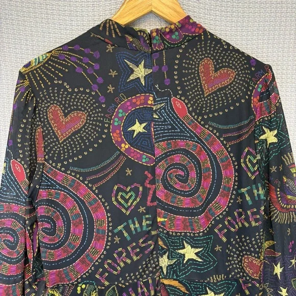 Farm Rio Amazonia Black Graphic Maxi Boho Birds Womens Size XL Boho Colorful - Picture 8 of 10